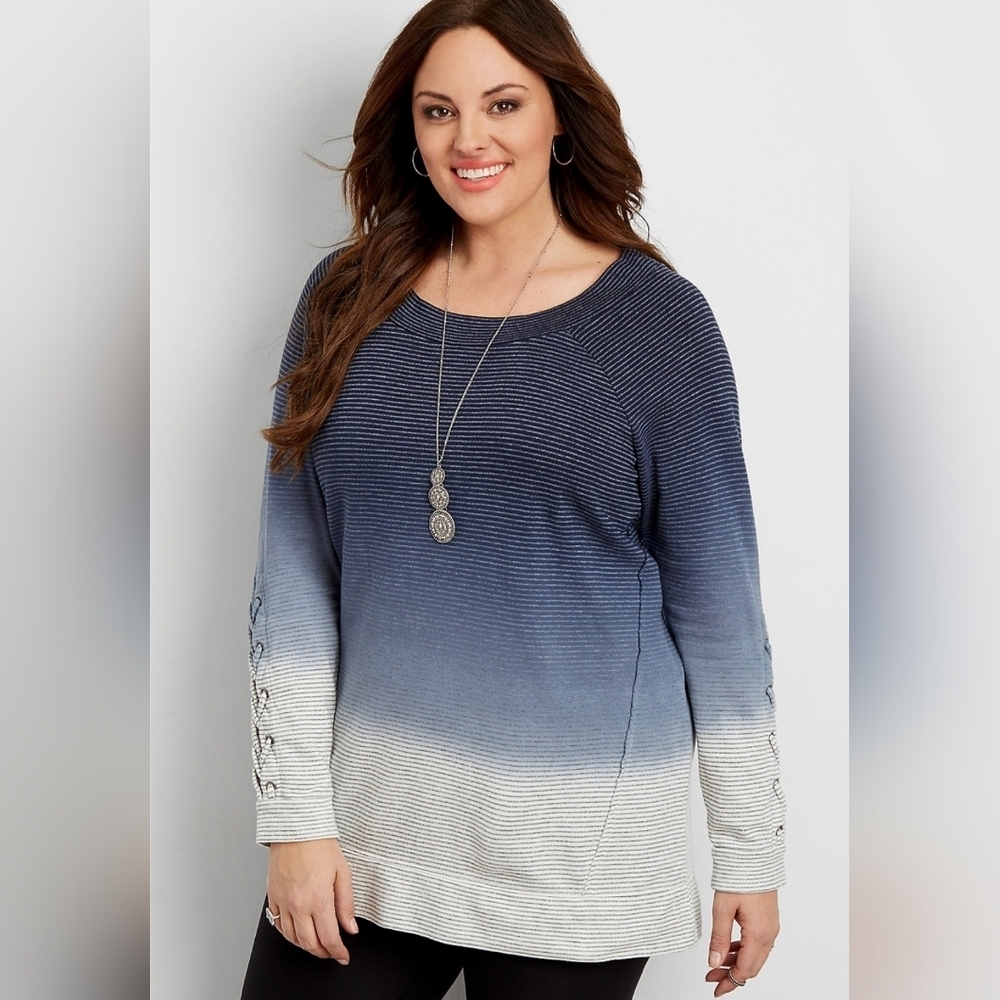 Maurcies Dip Dye Tunic Sweatshirt with Lace Up Sleeves, Size XL